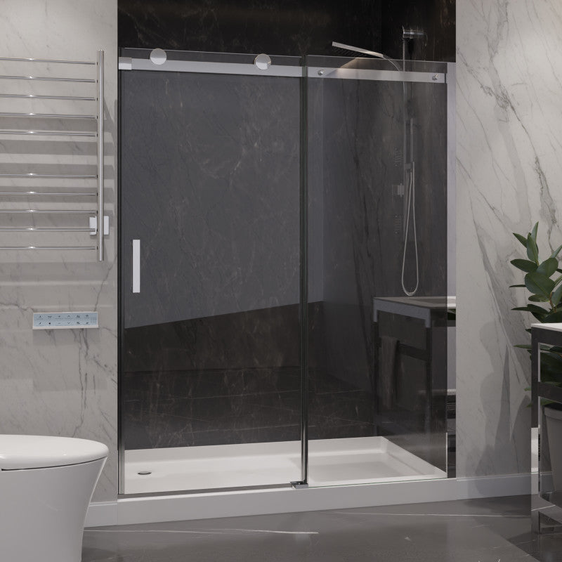 SD-FRLS05701CH - Rhodes Series 48 in. x 76 in. H Sliding Frameless Shower Door in Chrome with Tsunami Guard Tempered Clear Glass