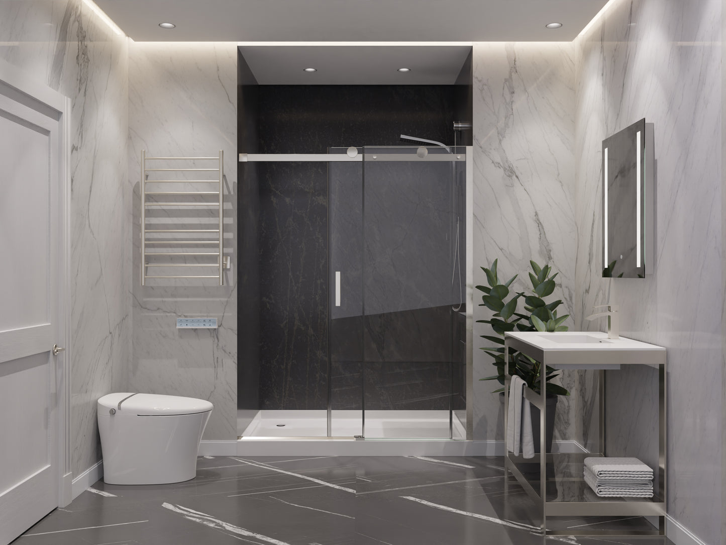 Rhodes Series 48 in. x 76 in. Frameless Sliding Shower Door with Handle