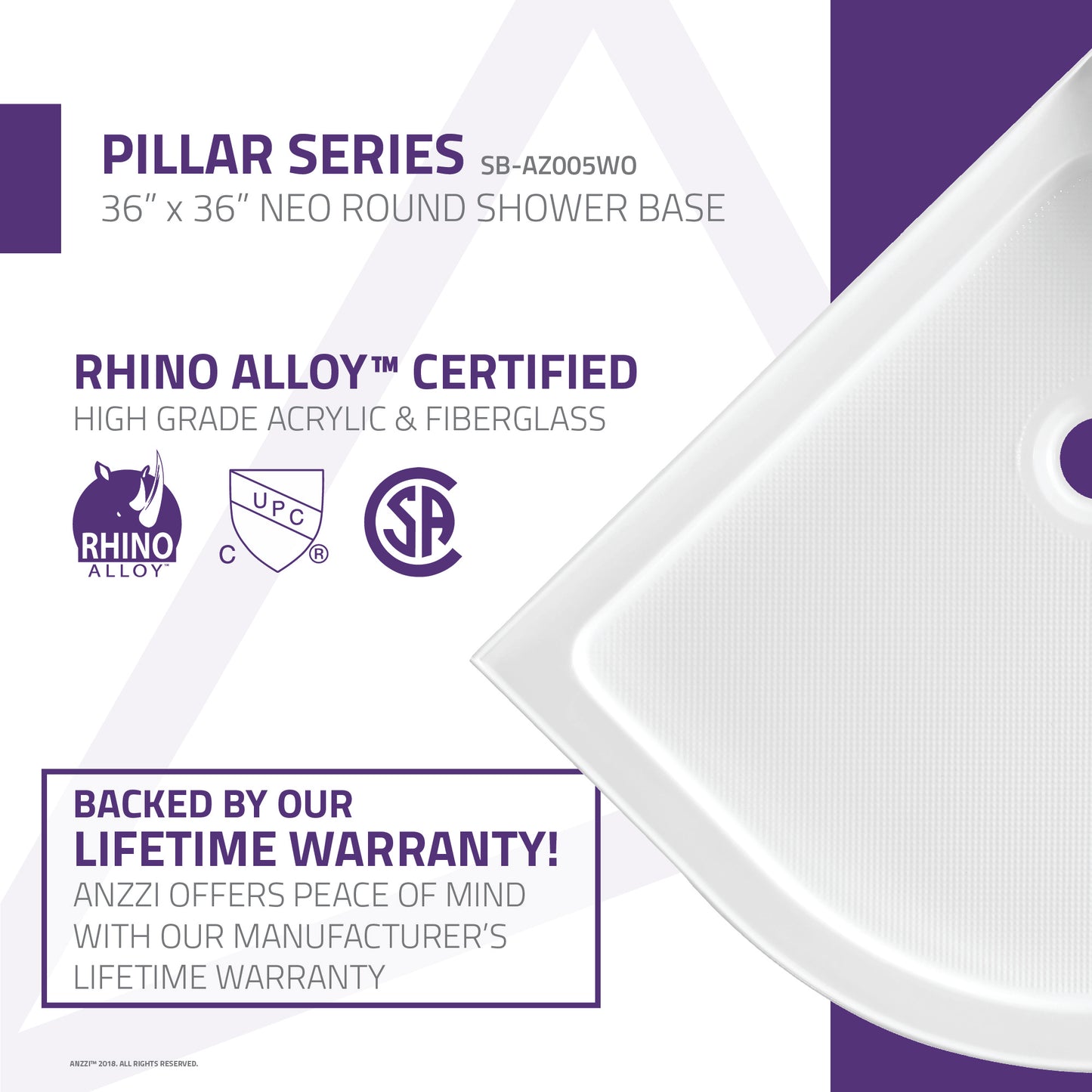 Pillar Series 36 in. x 36 in. Single Threshold Shower Base in White