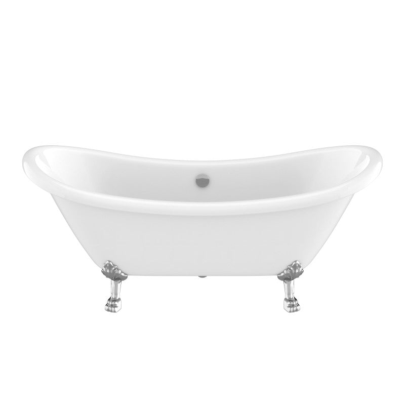 69.29” Belissima Double Slipper Acrylic Claw Foot Tub in White