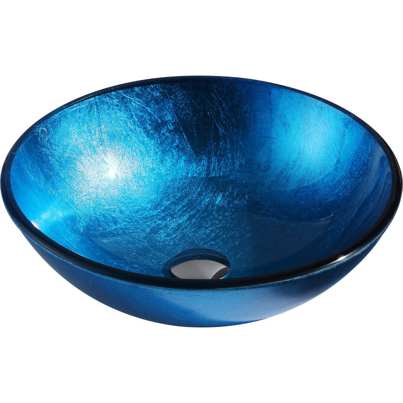 LSAZ078-041 - Arc Series Deco-Glass Vessel Sink in Lustrous Light Blue with Fann Faucet in Chrome