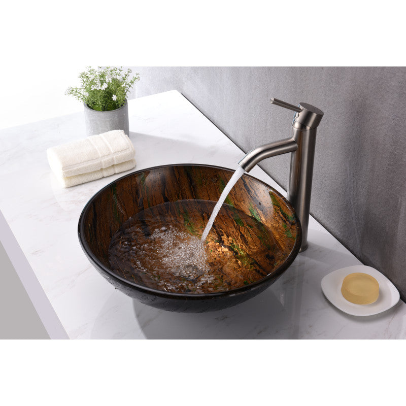 Gwazeni Series 17 in. Bathroom Vessel Sink with Scratch-Tough and Stain-Resistant Non-Porous Surface in Brown Glass