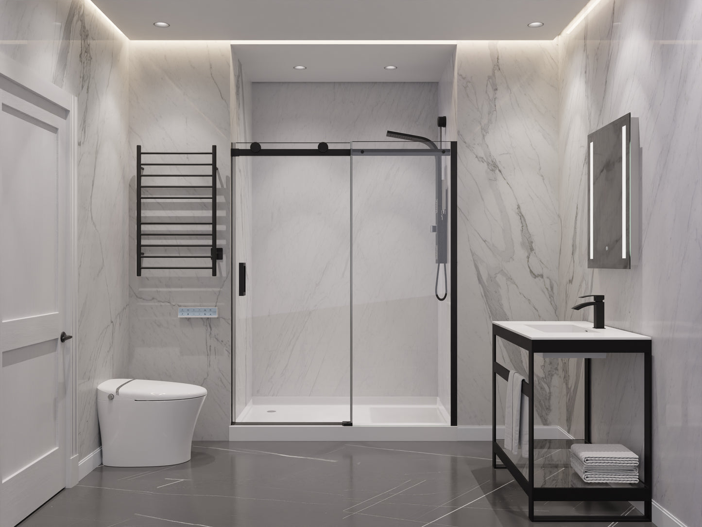 Rhodes Series 48 in. x 76 in. Frameless Sliding Shower Door with Handle