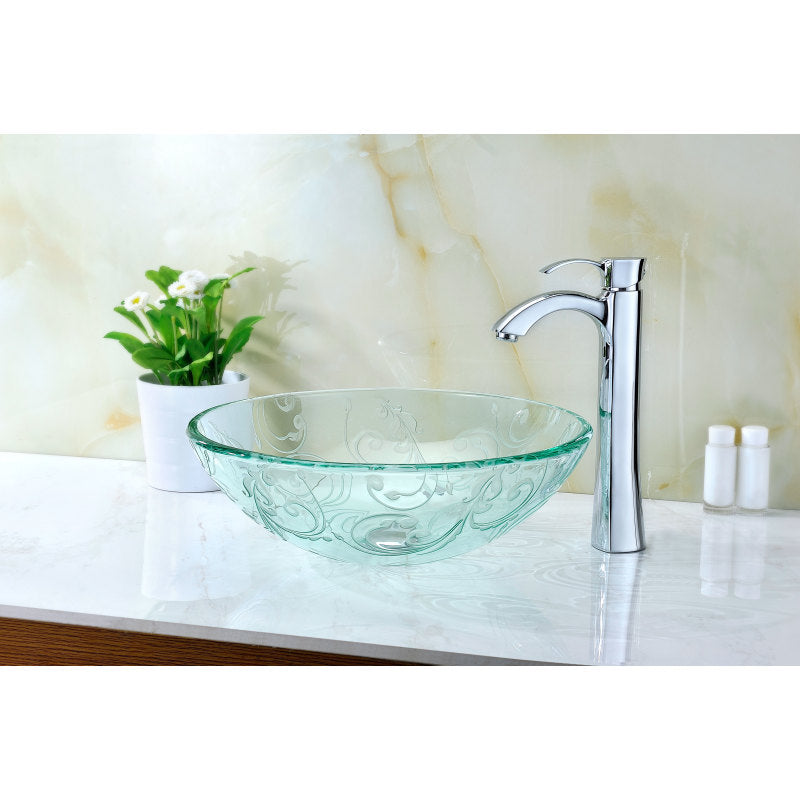 Vieno Series Vessel Sink with Pop-Up Drain in Crystal Clear Floral