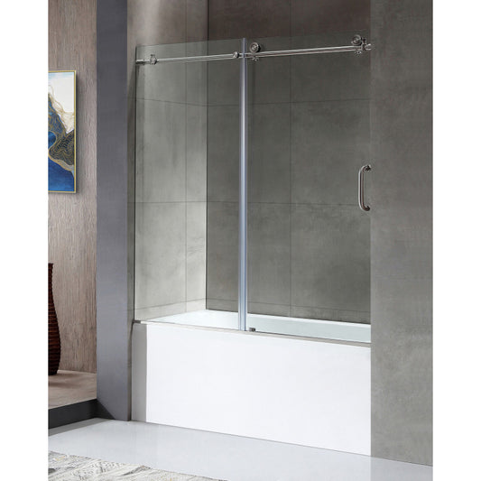 SD1701BN-3260L - 5 ft. Acrylic Left Drain Rectangle Tub in White With 60 in. x 62 in. Frameless Sliding Tub Door in Brushed Nickel