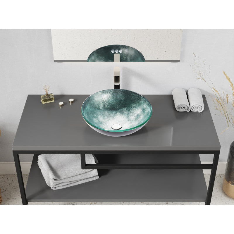 LS-AZ917 - Belissima Round Glass Vessel Bathroom Sink with Stellar Grey Finish