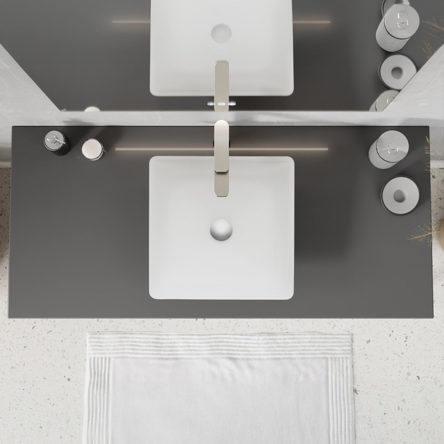 Solstice Series 16 in. L x 16 in. W Square Bathroom Vessel Sink in White Finish Glass with Chrome Pop-Up Drain