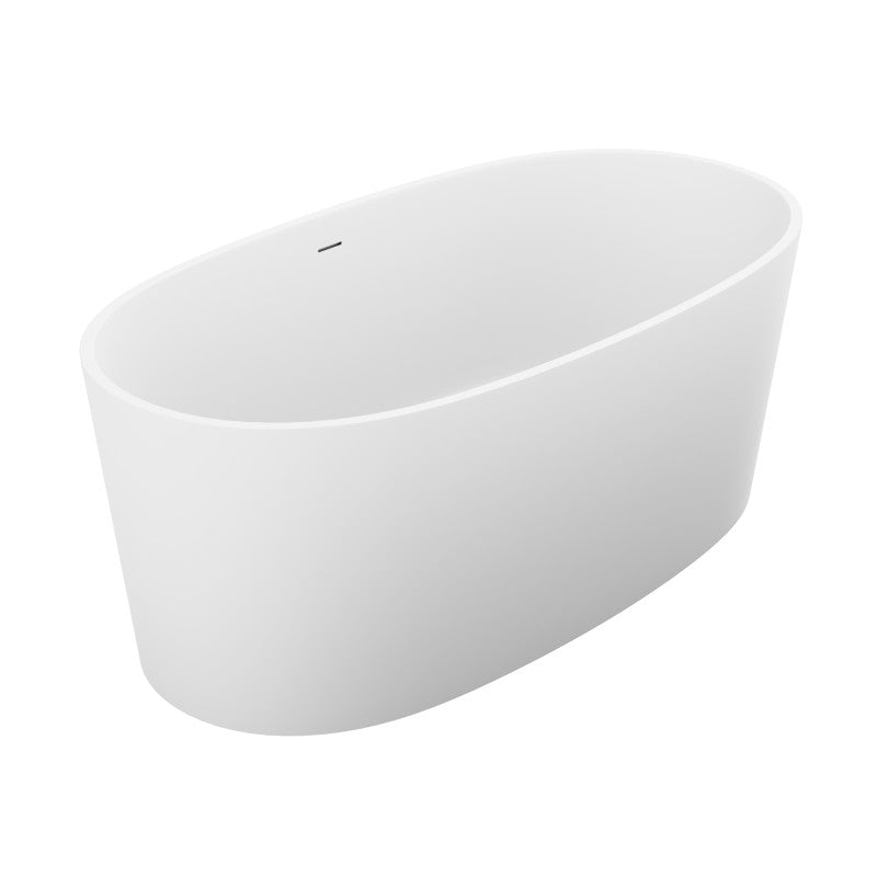 FT-AZ505 - Roccia Series 61 in. x 31 in. Flat Bottom Solid Surface Freestanding Soaking Bathtub with Center Drain in Matte White