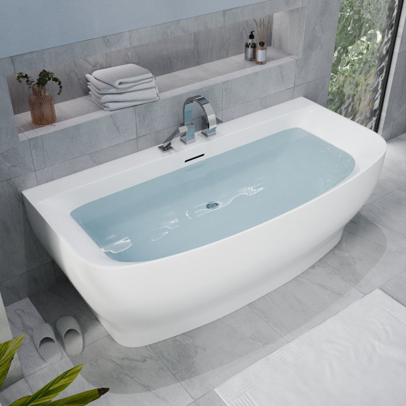 FT-FR112473CH - Bank Series 65 in. x 31 in. Flat Bottom Freestanding Soaking Bathtub with Center Drain and Faucet in Glossy White