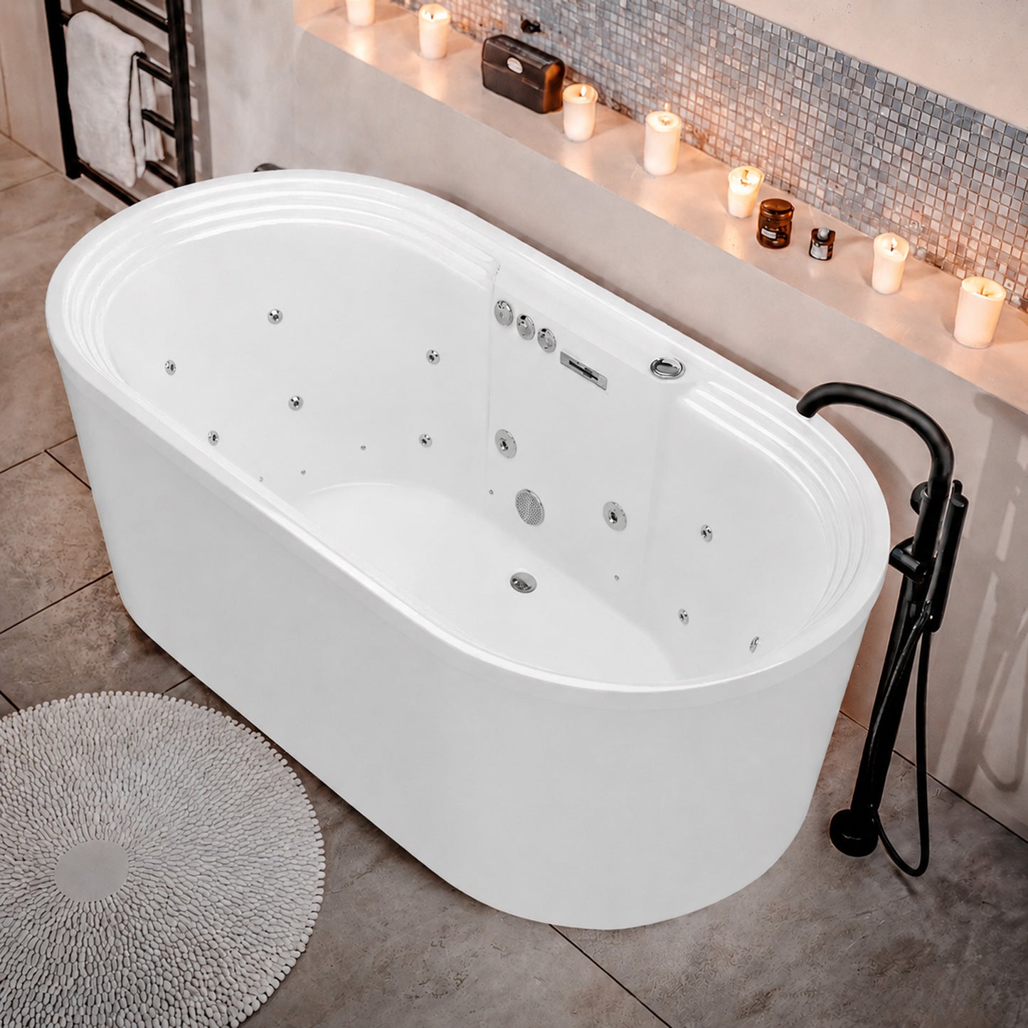 Sofi Series 67 in. L x 34 in. W Acrylic Combination 50 Gallon Capacity Freestanding Bathtub with Center Drain in White