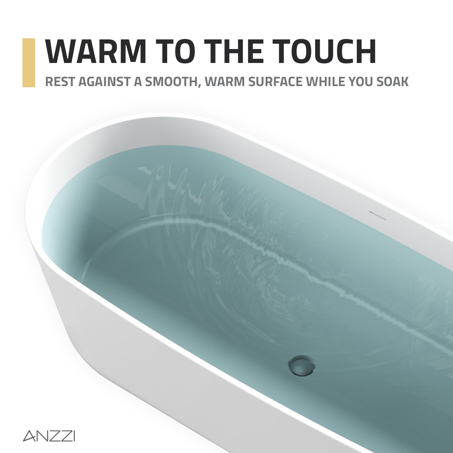 Sabbia Series 71 in. x 32 in. Flat Bottom Solid Surface Freestanding Soaking Bathtub with Center Drain in Matte White
