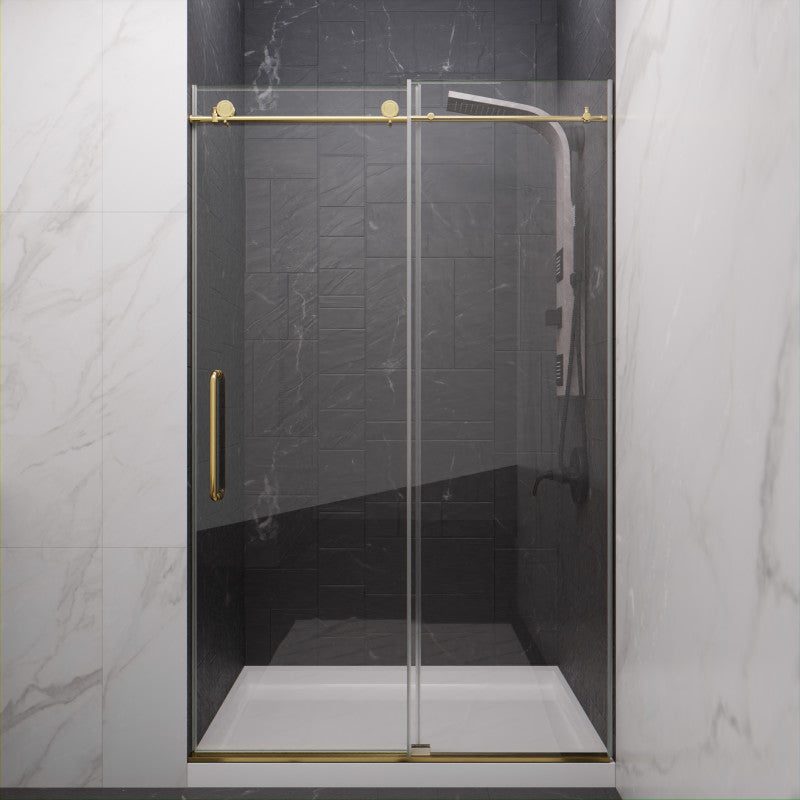 Leon Series 48 in. by 76 in. Frameless Sliding Shower Door with Handle