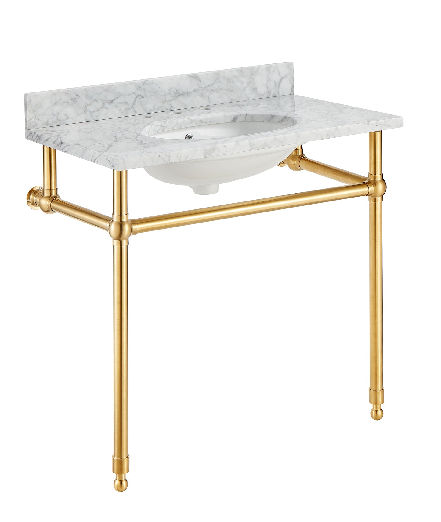 CS-FGC004-BG - Verona 34.5 in. Console Sink in Brushed Gold with Carrara White Counter Top