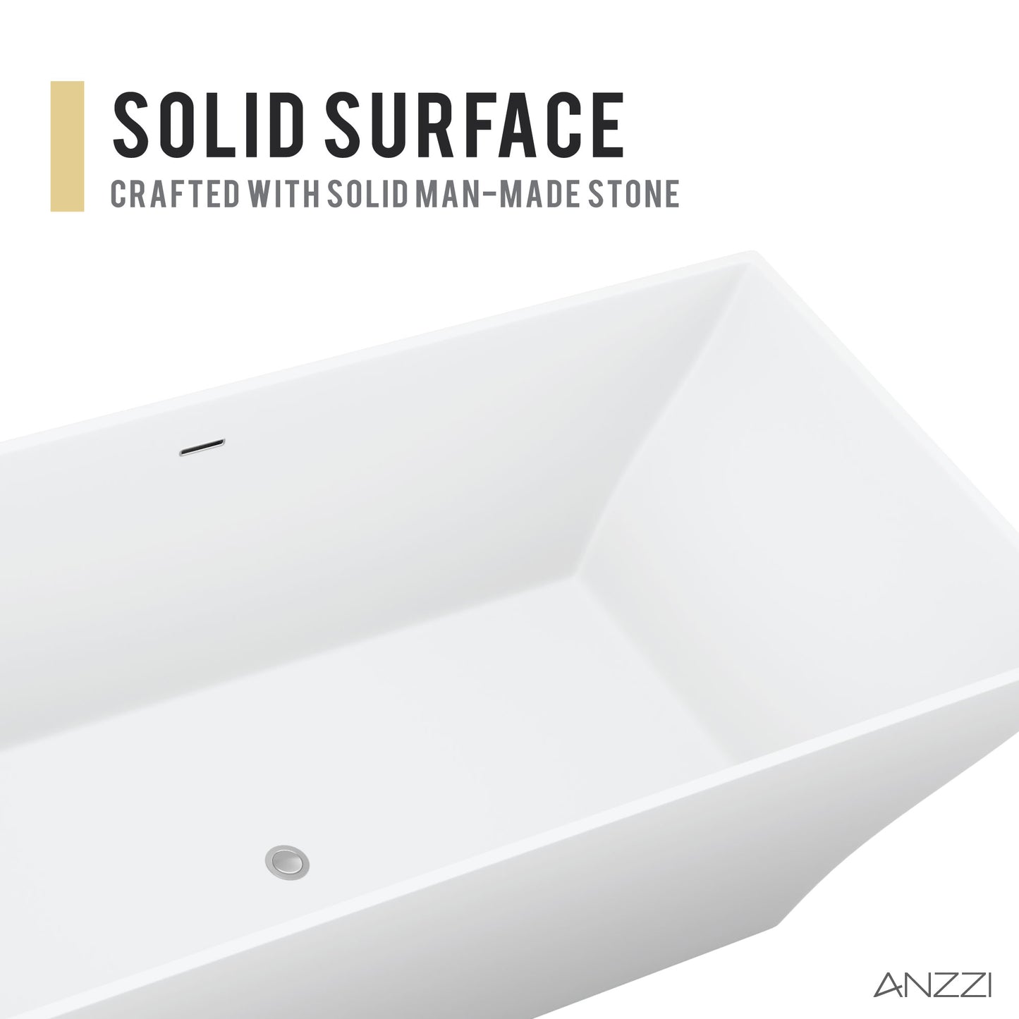 Kayenge Series 71 in. x 32 in. Flat Bottom Solid Surface Freestanding Soaking Bathtub with Center Drain in Matte White