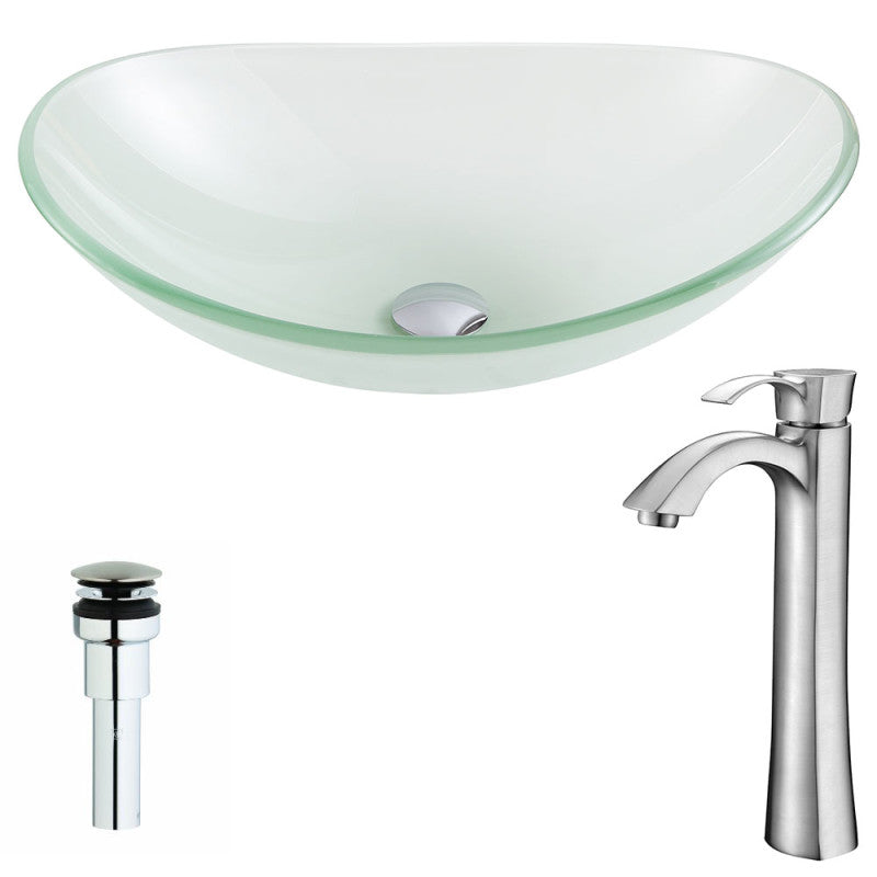 LSAZ086-095B - Forza Series Deco-Glass Vessel Sink in Lustrous Frosted with Harmony Faucet in Brushed Nickel