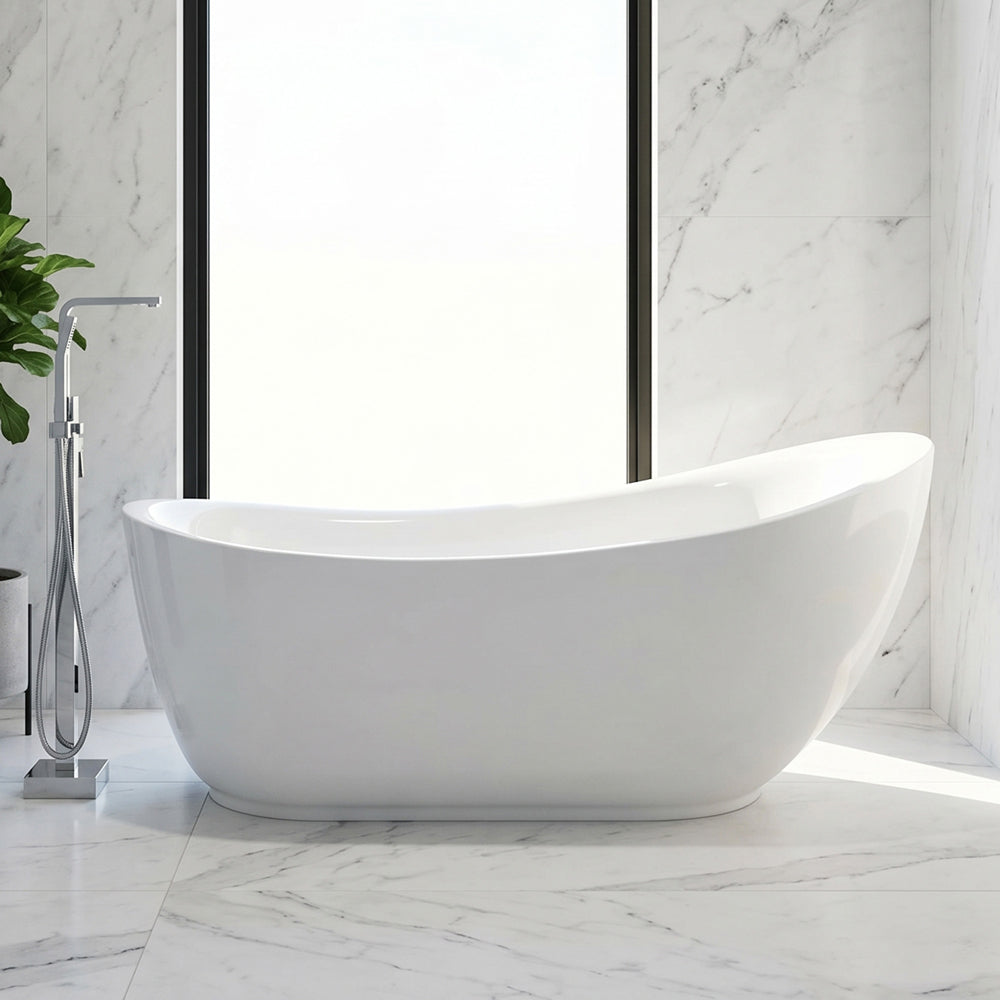 Talyah Series 71 in. x 35 in. Flat Bottom Acrylic Freestanding Soaking Bathtub with Center Drain in Glossy White