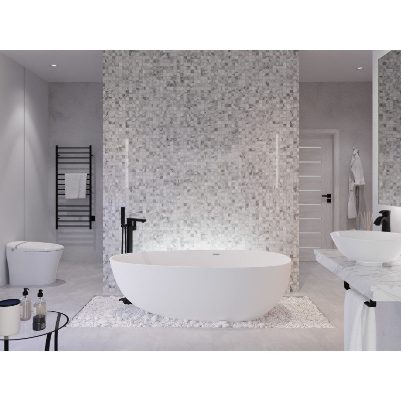 BS-S06 - Makot 5.6 ft. Man-Made Stone Center Drain Freestanding Bathtub in Matte White