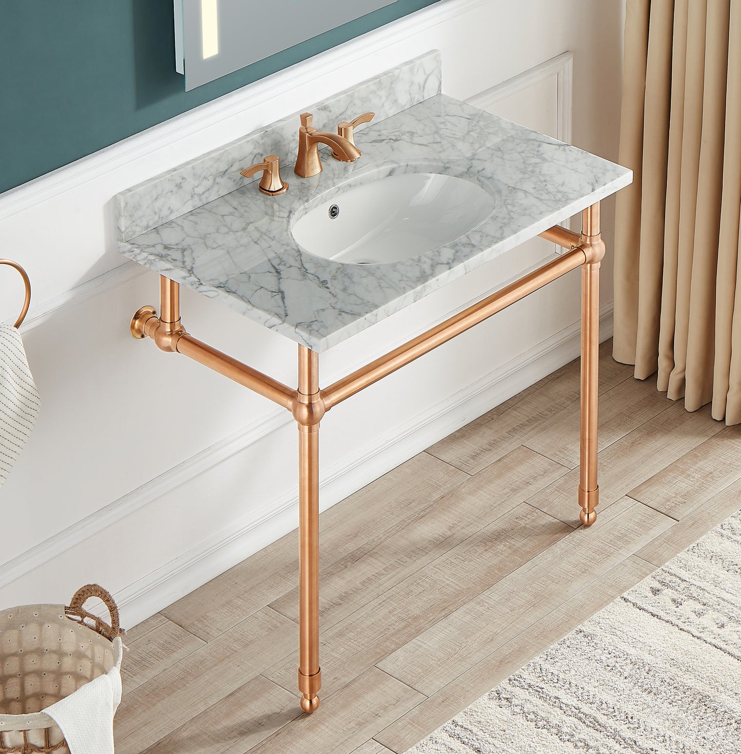 CS-FGC004-RG - Verona 34.5 in. Console Sink in Rose Gold with Carrara White Counter Top