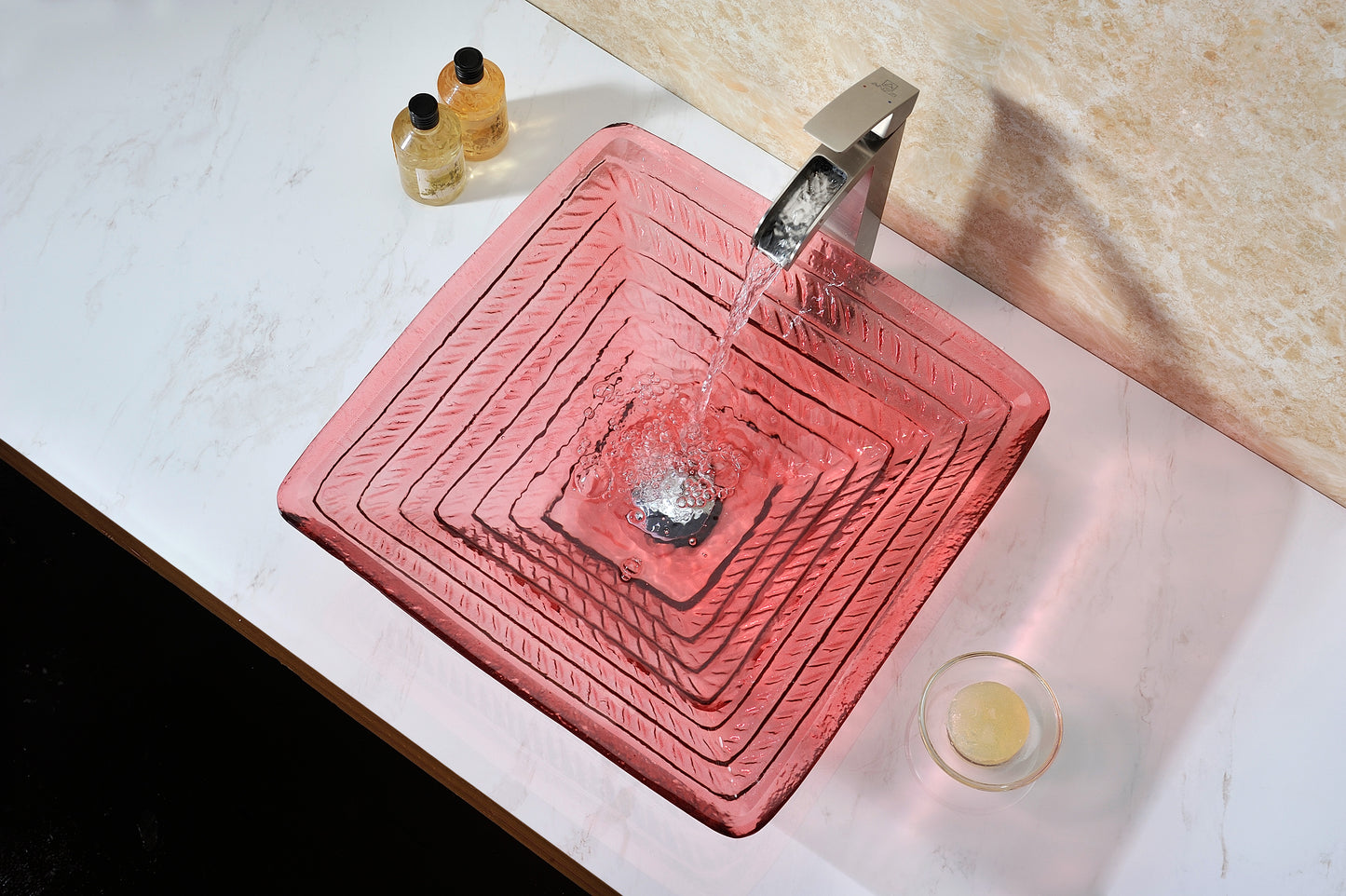 Ritmo Series Deco-Glass Vessel Sink in Lustrous Translucent Red