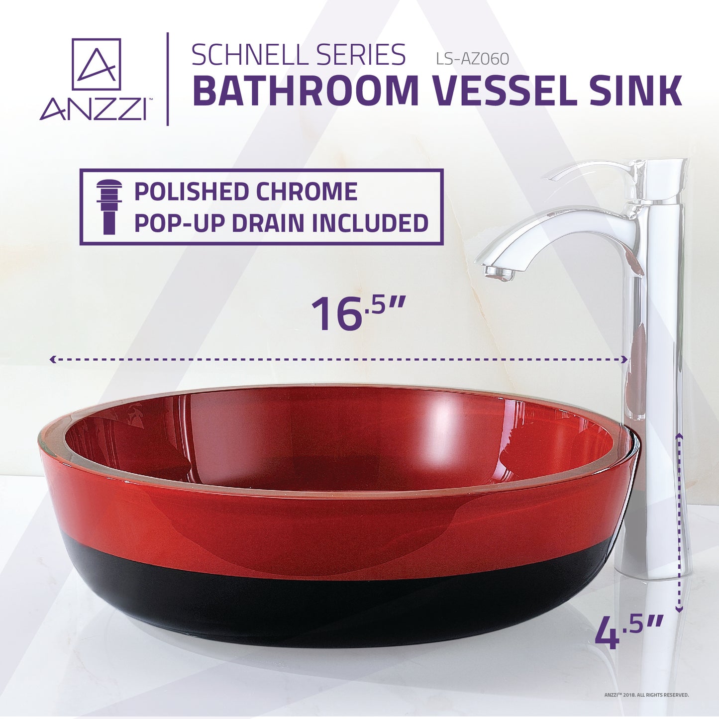 Schnell Series Deco-Glass Vessel Sink in Lustrous Red and Black