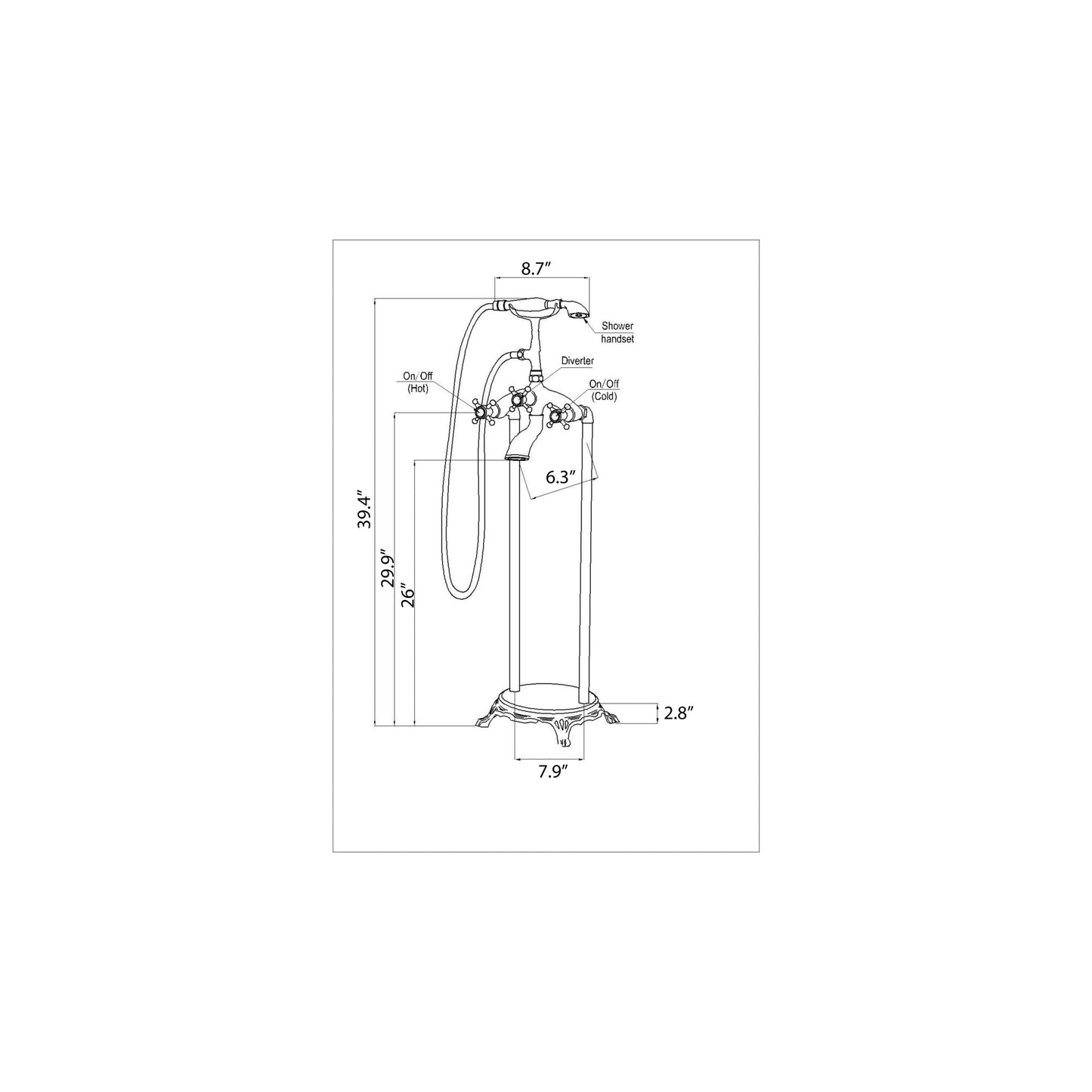 Tugela 3-Handle Claw Foot Tub Faucet with Hand Shower