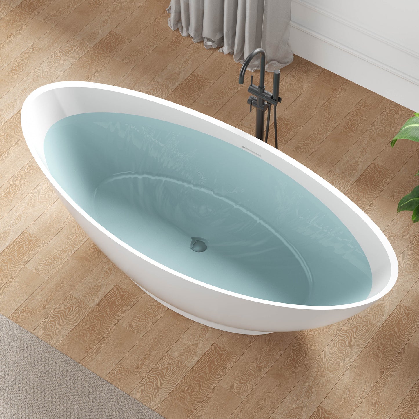 Ala Series 74 in. x 34 in. Flat Bottom Solid Surface Freestanding Soaking Bathtub with Center Drain in Matte White
