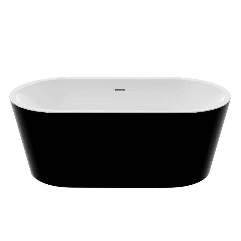 Chand Series 55 in. x 30 in. Flat Bottom Acrylic Freestanding Soaking Bathtub with Center Drain in Glossy Black