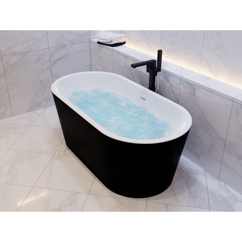 FT-AZ098-55BK - Chand Series 55 in. x 30 in. Flat Bottom Acrylic Freestanding Soaking Bathtub with Center Drain in Glossy Black