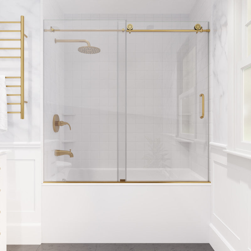 SD-AZ17-01BG - Don Series 60 in. x 62 in. Frameless Sliding Tub Door in Brushed Gold