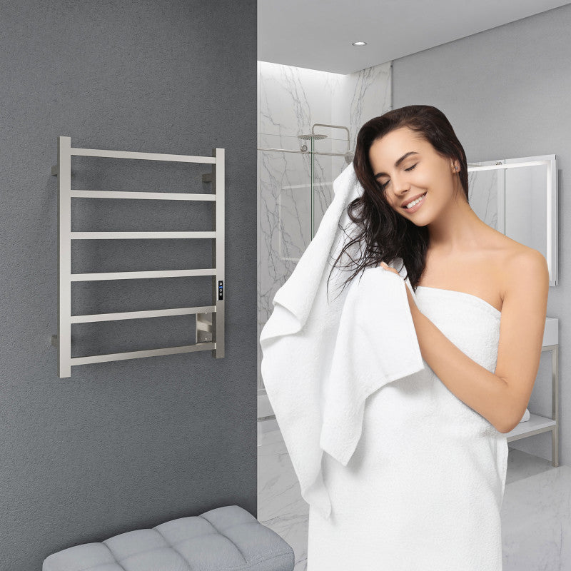 TW-AZ014BN - Charles Series 6-Bar Wall Mounted Electric Bathroom Towel Warmer Rack in Brushed Nickel Finish Stainless Steel