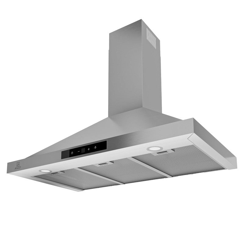 RH-AZ0590ESS - ANZZI 36-Inch 450 CFM 3-Speed Stainless Steel Wall Mount Convertible Pyramid Residential Range Hood with LED Lamp