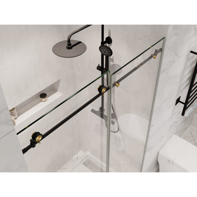 Madam Series 76-in. x 48-in. Frameless Sliding Shower Door in Matte Black and Brushed Gold