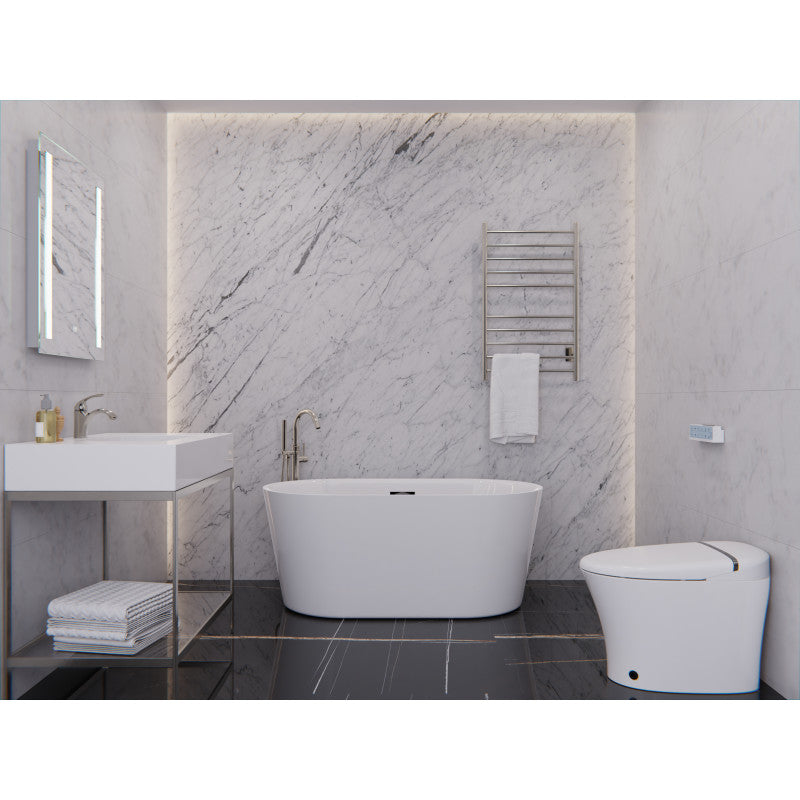 Chand Series 55 in. x 30 in. Flat Bottom Acrylic Freestanding Soaking Bathtub with Center Drain in Glossy White