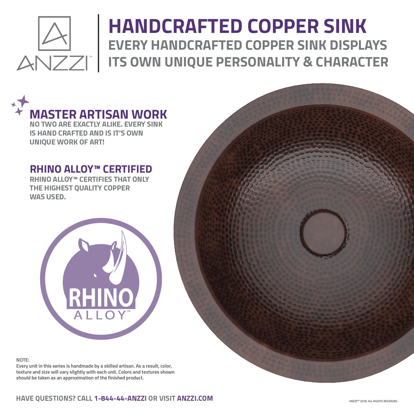 Triens Series 16 in. L x 16. W Handcrafted Round Bathroom Vessel Sink with Center Push Drain in Hammered Antique Copper