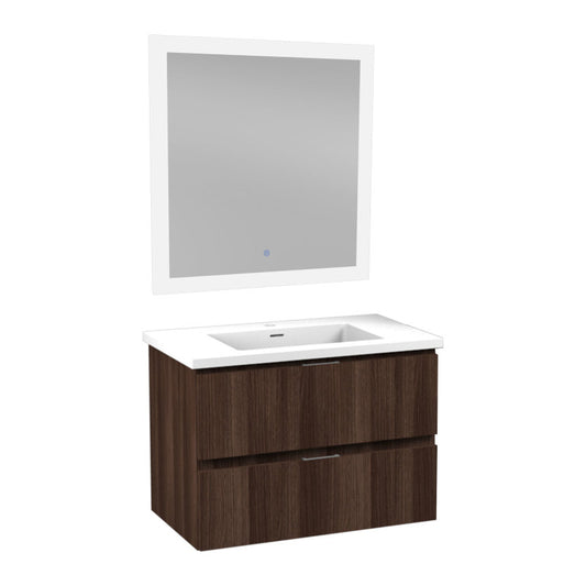 VT-MRCT30-DB - 30 in W x 20 in H x 18 in D Bath Vanity in Dark Brown with Cultured Marble Vanity Top in White with White Basin & Mirror
