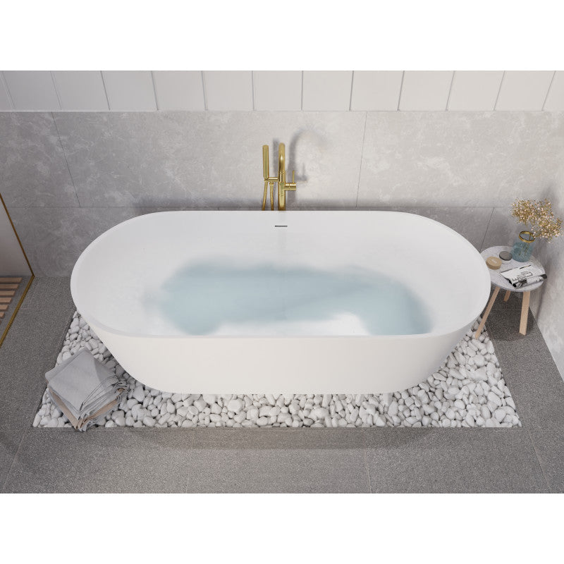 Sabbia Series 71 in. x 32 in. Flat Bottom Solid Surface Freestanding Soaking Bathtub with Center Drain in Matte White