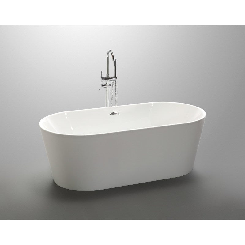 Chand Series 67 in. x 32 in. Flat Bottom Acrylic Freestanding Soaking Bathtub with Center Drain in Glossy White