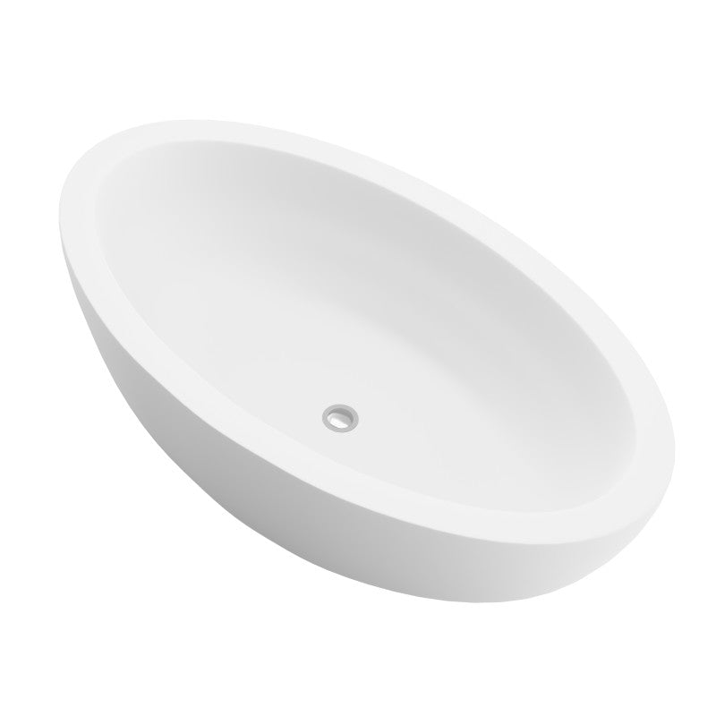 Lusso Series 76 in. x 41 in. Flat Bottom Solid Surface Freestanding Soaking Bathtub with Center Drain in Matte White