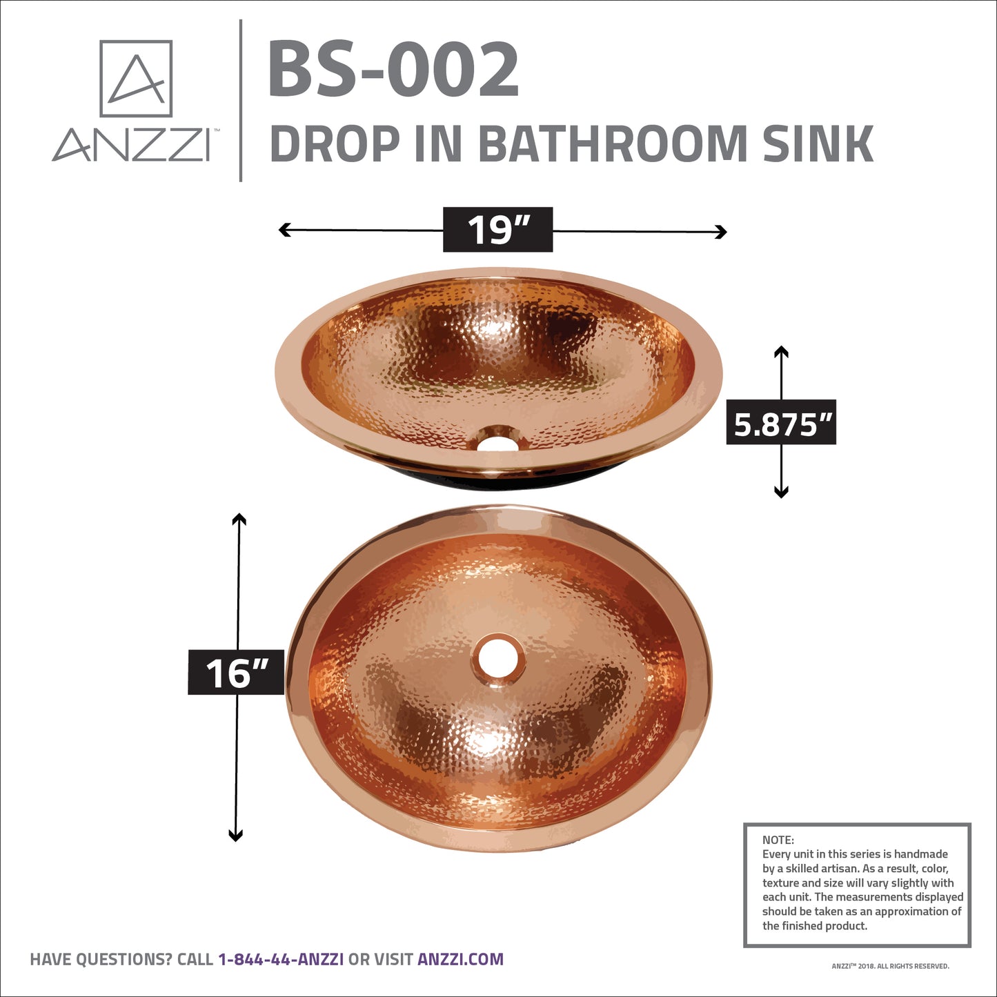 Seyhan 19 in. Handmade Drop-in Oval Bathroom Sink in Hammered Copper