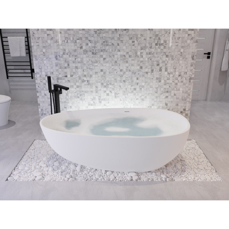 Fiume 5.6 ft. Man-Made Stone Center Drain Freestanding Bathtub in Matte White