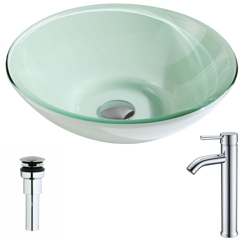 LSAZ083-041 - Sonata Series Deco-Glass Vessel Sink in Lustrous Light Green Finish with Fann Faucet in Chrome