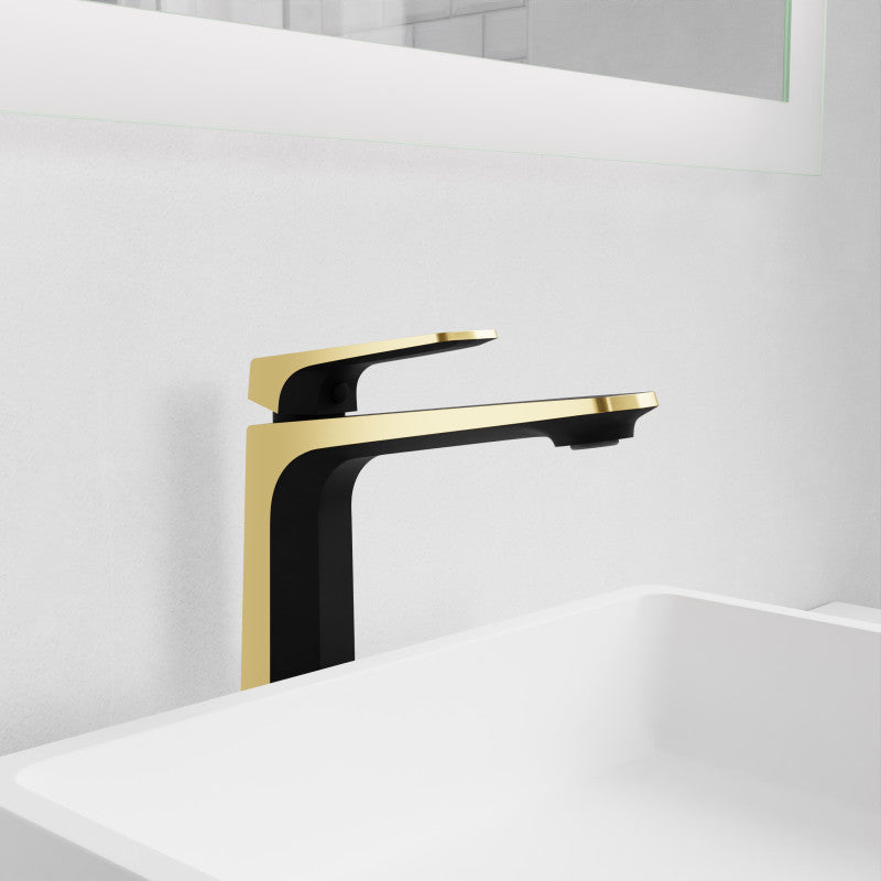 L-AZ904MB-BG - Single Handle Single Hole Bathroom Vessel Sink Faucet With Pop-up Drain in Matte Black & Brushed Gold