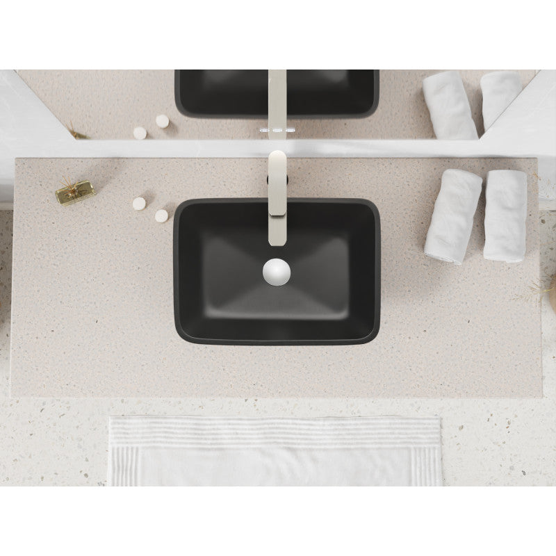 Innovio Rectangle Glass Vessel Bathroom Sink with Matte Black Finish