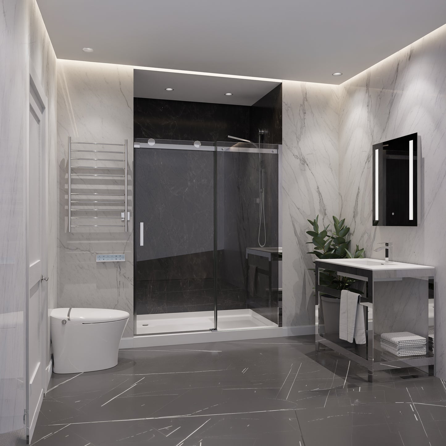 Rhodes Series 48 in. x 76 in. Frameless Sliding Shower Door with Handle