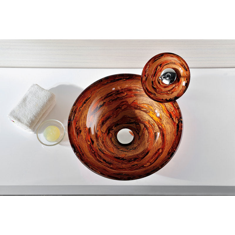 Stanza Series Vessel Sink in Brown with Pop-Up Drain and Matching Faucet in Lustrous Brown