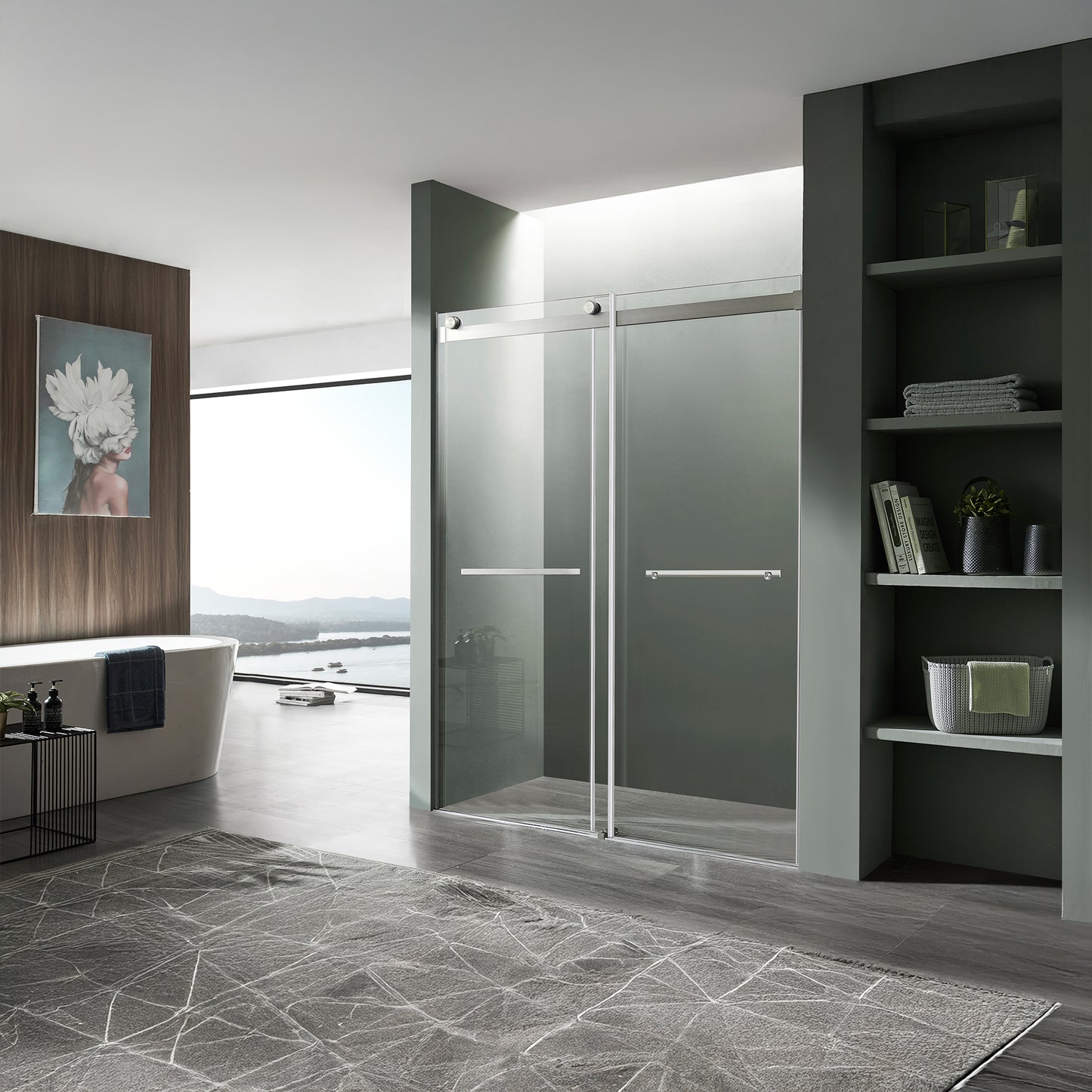Kahn Series 48 in. x 76 in. Frameless Sliding Shower Door with Horizontal Handle