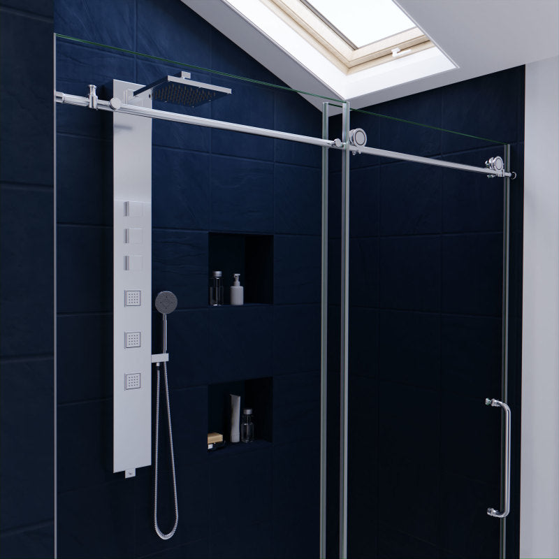 Leon Series 60 in. by 76 in. Frameless Sliding Shower Door with Handle