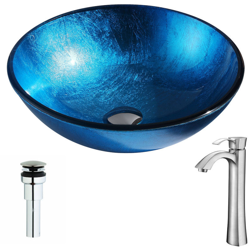 LSAZ078-095B - Arc Series Deco-Glass Vessel Sink in Lustrous Light Blue with Harmony Faucet in Brushed Nickel