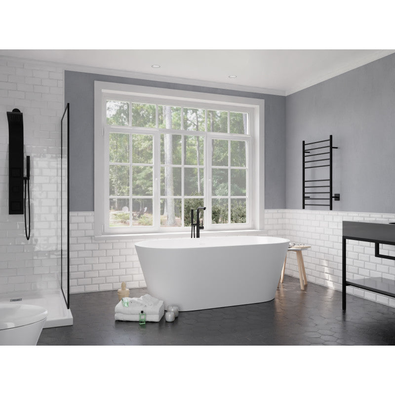 Roccia Series 61 in. x 31 in. Flat Bottom Solid Surface Freestanding Soaking Bathtub with Center Drain in Matte White