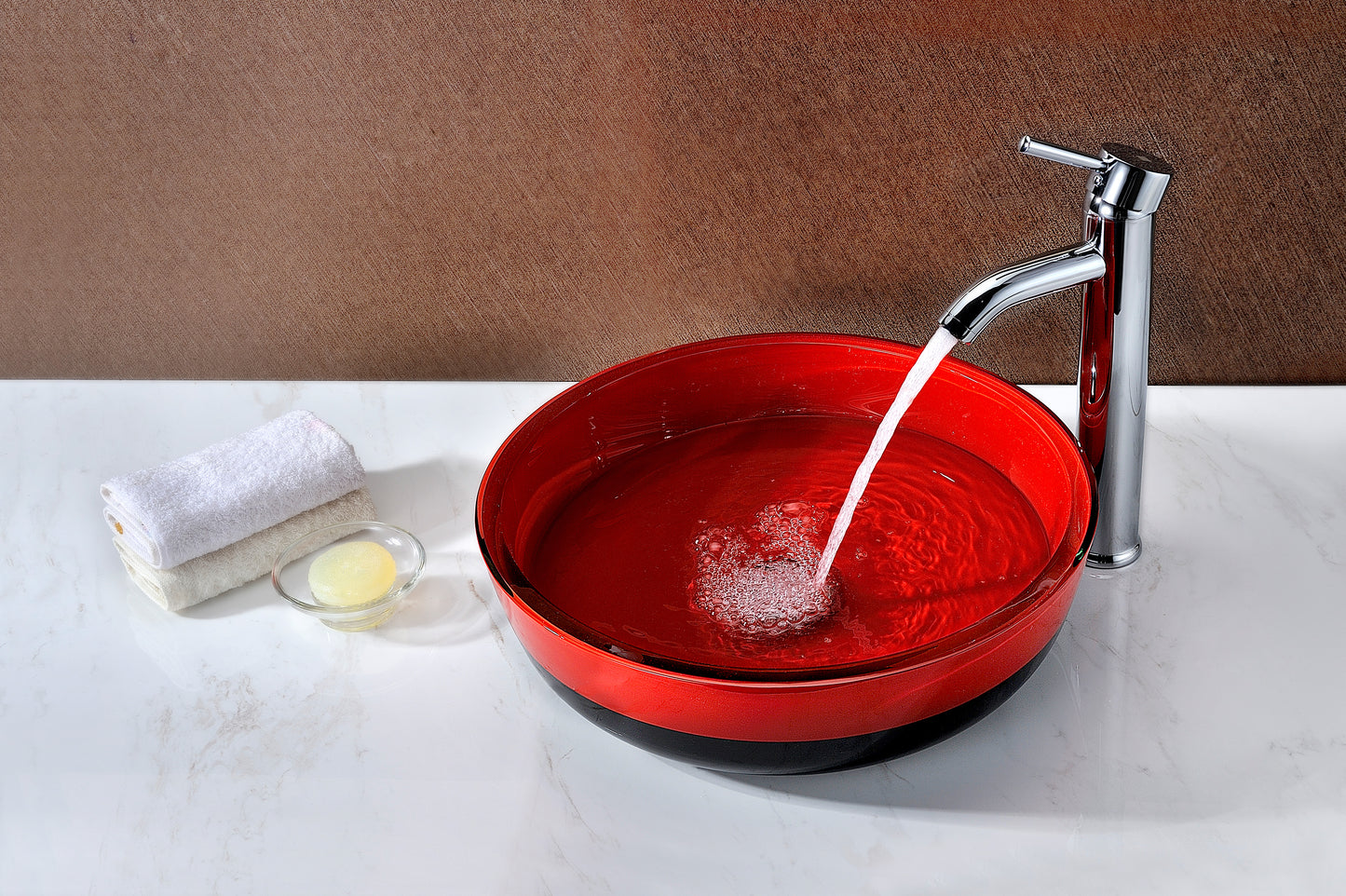 Schnell Series Deco-Glass Vessel Sink in Lustrous Red and Black